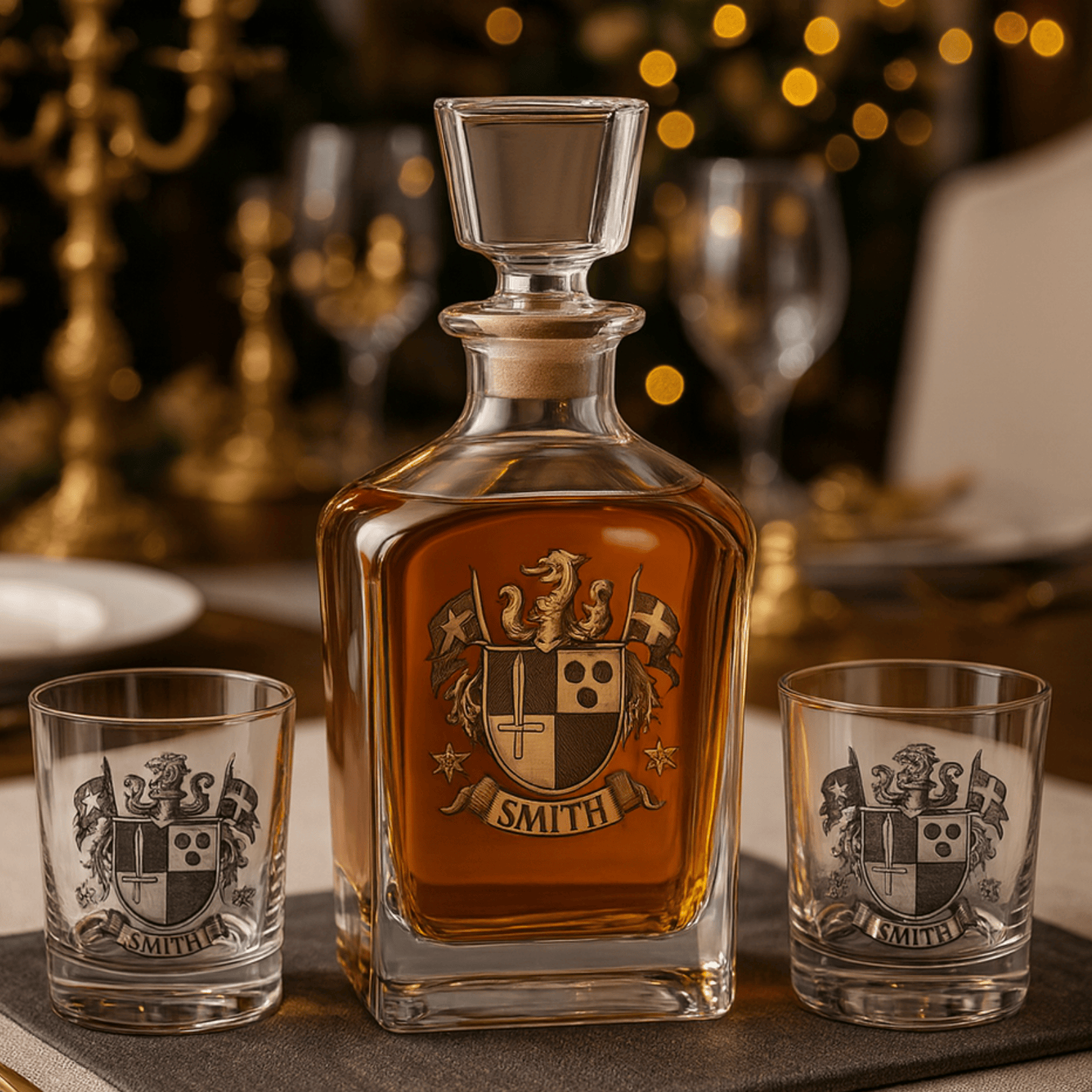 Decanter and Whiskey Crest Glass Set
