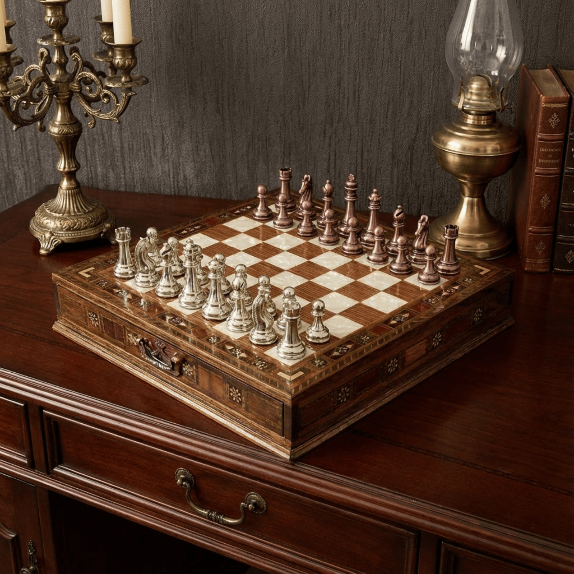 Handmade Chess Set with Drawer Storage