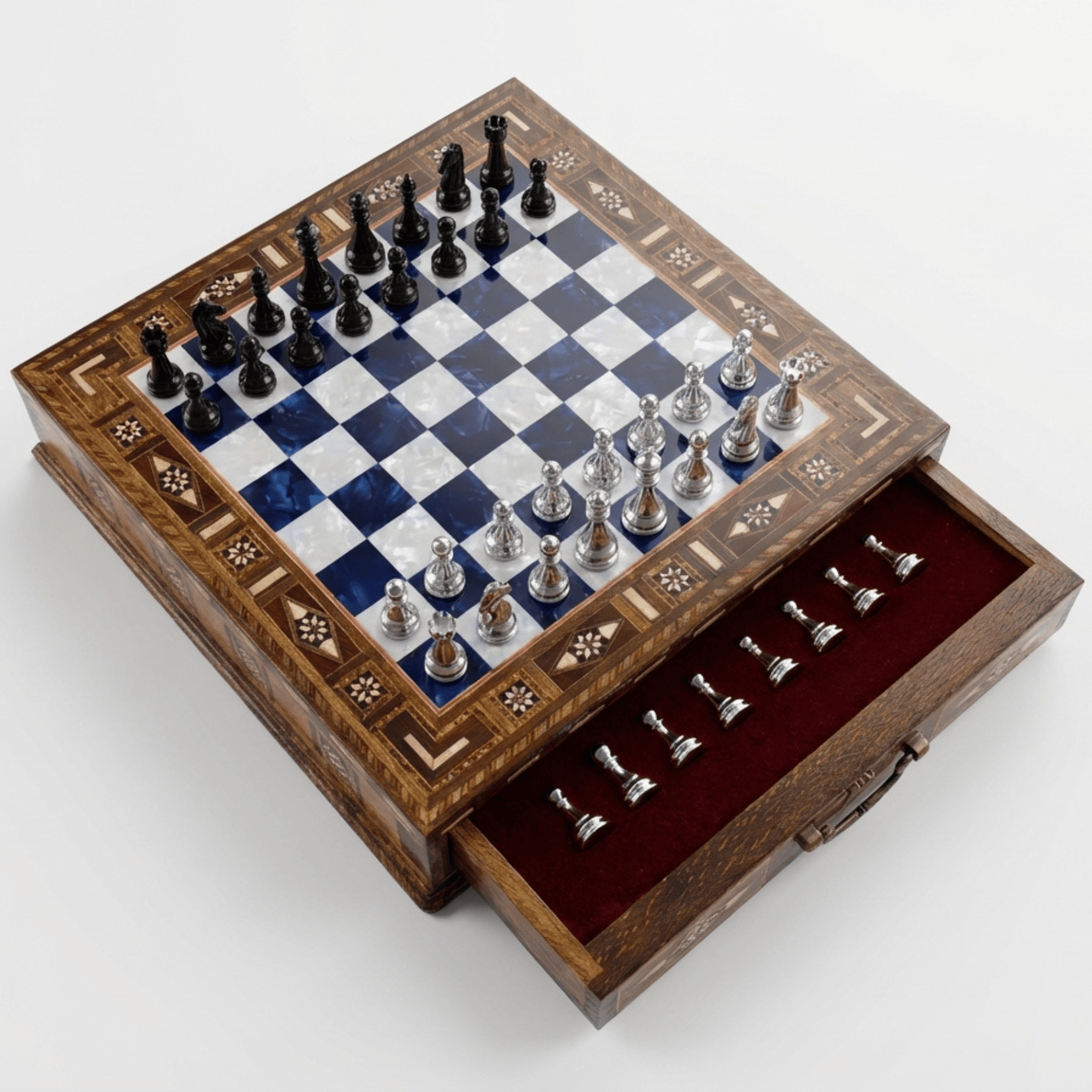 Handmade Chess Set with Drawer Storage