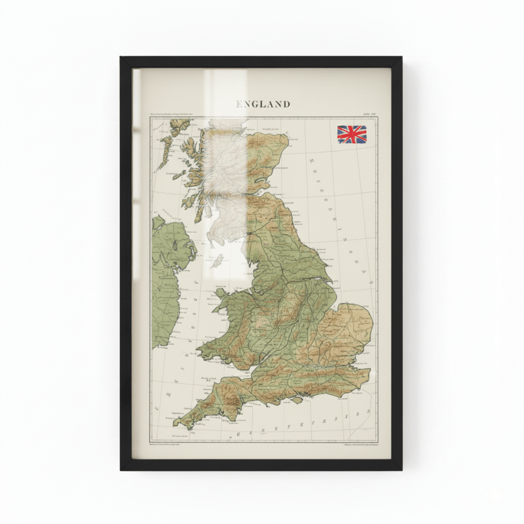 England Topographical Relief Map