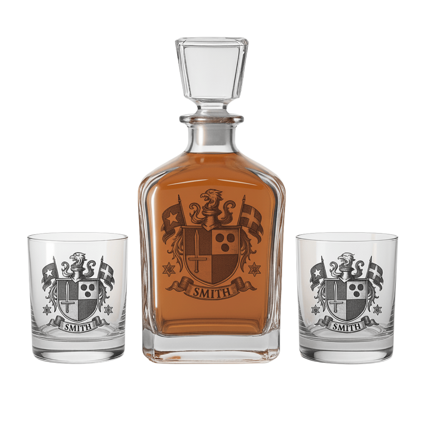 Decanter and Whiskey Crest Glass Set
